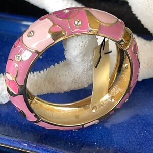 Barbicore Pink Enamel Geometric Pattern Accented with Clear Crystals in Gold Hin